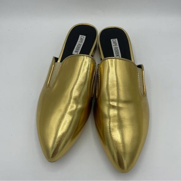 CAPE ROBBIN Metallic Pointed Toe Slide Mules Flat Gold - Picture 3 of 7